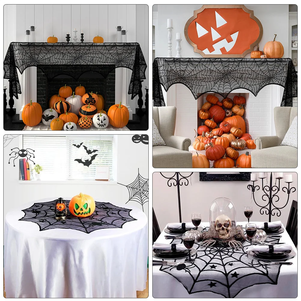 

2 Pcs Tablecloth Fireplace Halloween Decor Cloth Black Pentagram Decor Polyester Scary Festive Elements