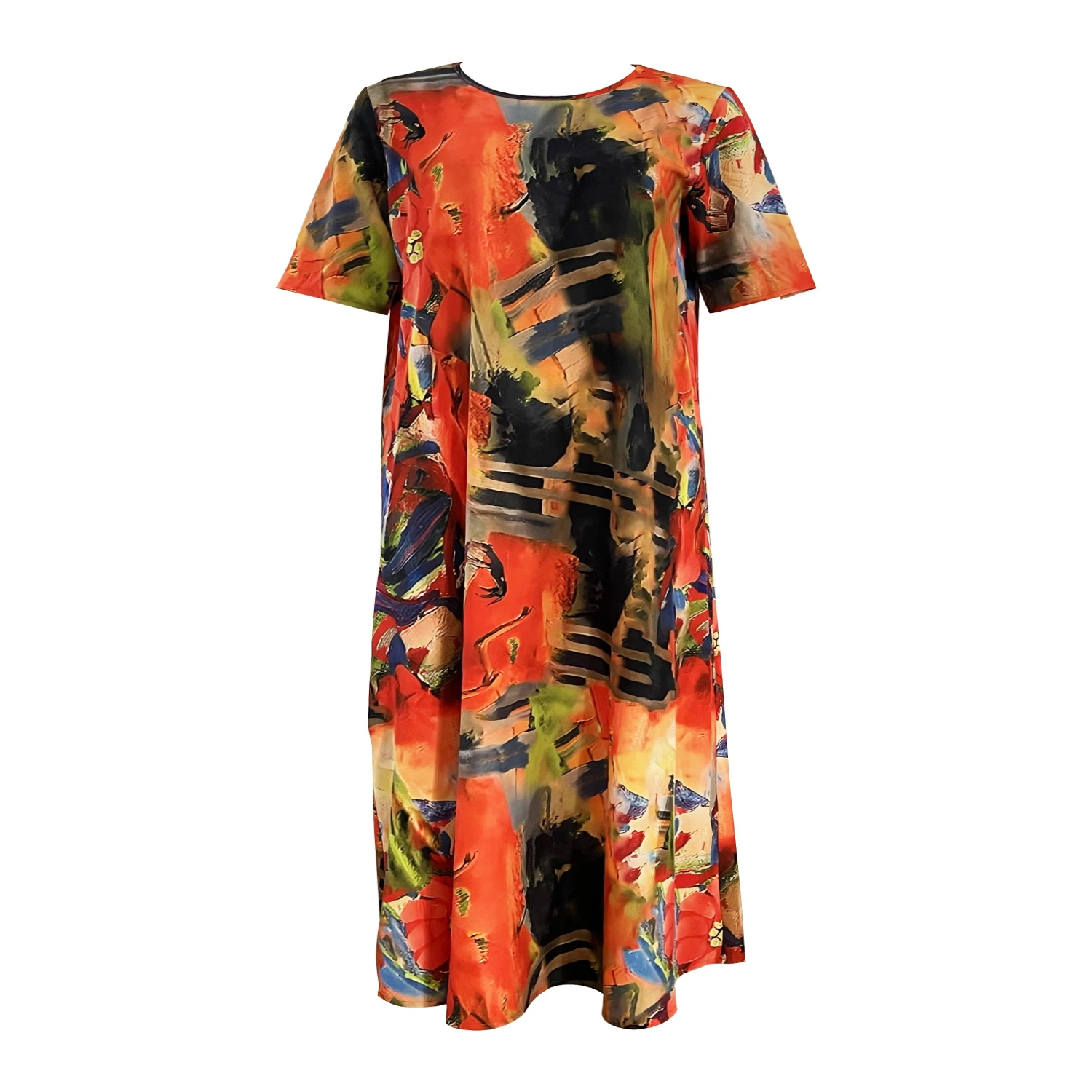 Floral Print Crew Neck Dress, Casual Short Sleeve Dress For Spring & Summer, Women's Clothing