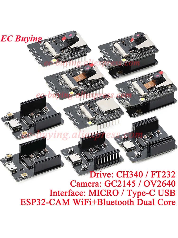 ESP32-CAM-MB ESP32 série vers WiFi BLE type-c MICRO carte de développement de Module de caméra CH340 FT232 GC2145 OV2640 OV3660 ESP32-S3-N16