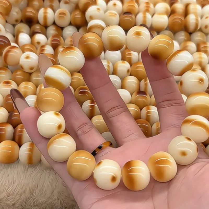 Natural Charcoal-Cured Cheese-Colored , Dry-Milled Bodhi Root Loose Beads