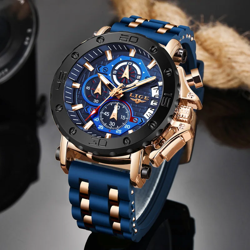 Quartz Watch LIGE Men\'s Wrist Watch Business Analog Chronograph Watch for Men Sport Luminous Waterproof Large Dial Watches+Box