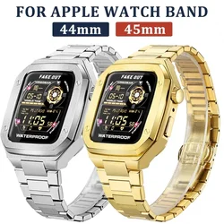 Apple Watch用ステンレススチールケース,AppleWatch用メタルストラップ,変更キット,iwatchシリーズ用9 8 7 6 se 5 4, 45mm, 44mm