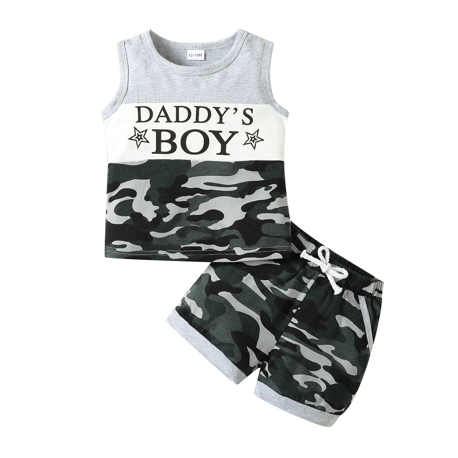 Summer Instagram hit is for boys in Europe and the United States, 1-4 years old sleeveless monogrammed camouflage top, camouflag