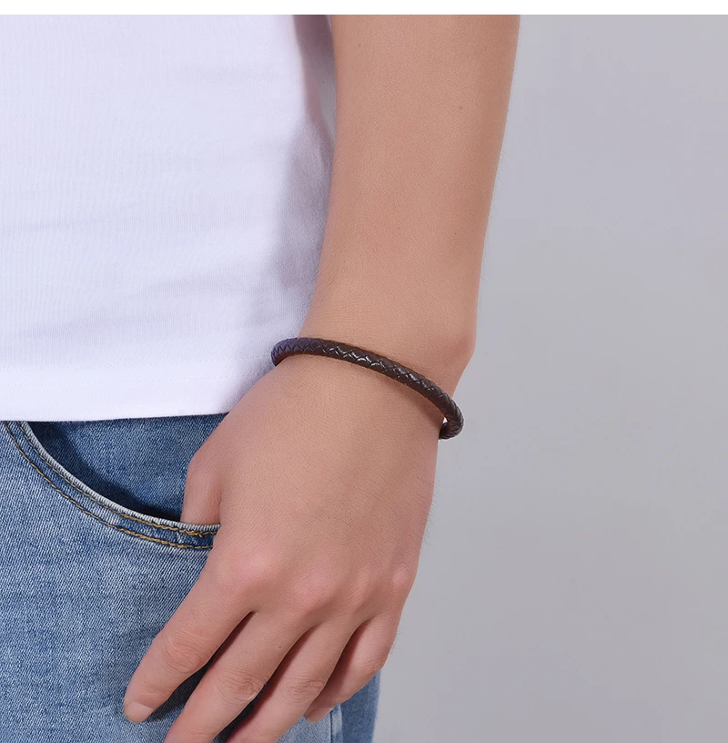 Hochwertiges Lederarmband für Männer und Frauen, Edelstahl-Accessoires, geflochtener Stil, Armreifen, Geburtstagsfeier, Schmuck, Geschenke – Detail 8