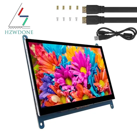 7 Inch Raspberry Pi 4/3/2/B/B+/A+ Monitor 1024x600 IPS 5-Points Capacitive Touchscreen Drive Free HDMI Display For Win 7/8/10