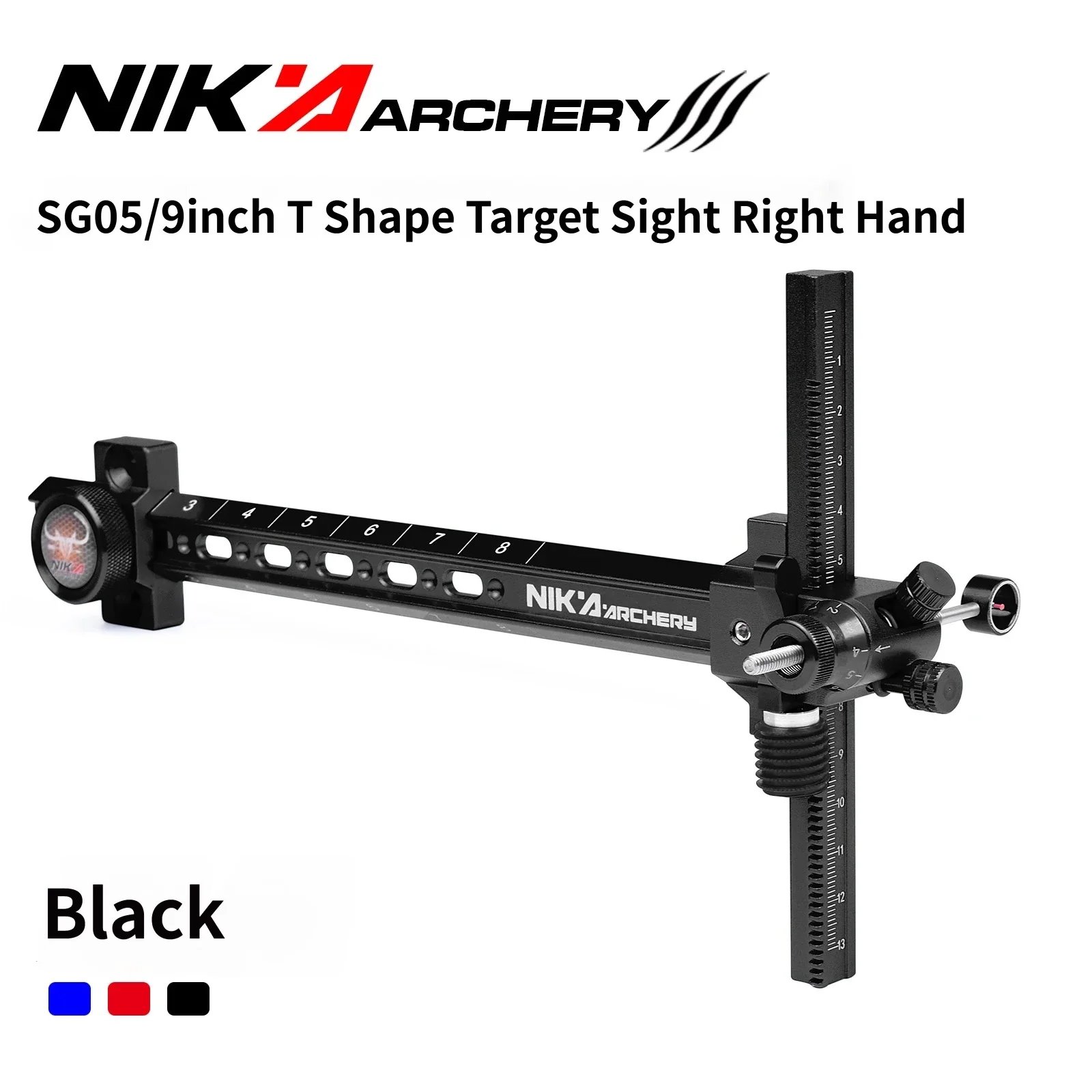 NIKA Archery SG05/9 Zoll Rechtshänder Recurve-Bogenvisier CNC Aluminium T-Visier für Wettkampf-Zielschießen – Detail 4
