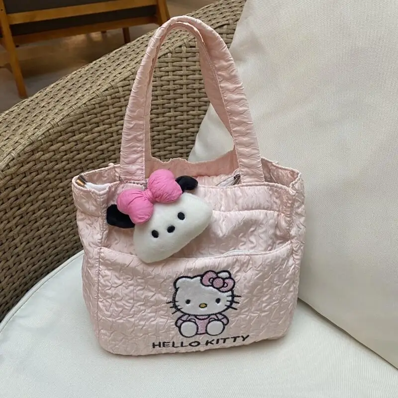 Borsa per il pranzo per studenti Sanrio Hello Kitty Girl Cartoon Borsa Kawaii Borsa per il trucco di grande capacità di stoccaggio Moda Versatile Nuovo