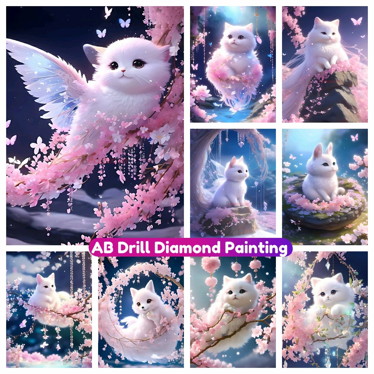 

Fairy Cat Beauty White Wing Elf 5D DIY AB Diamond Painting Mosaic Pictures Embroidery Cross Stitch Kit Rhinestone Home Decor