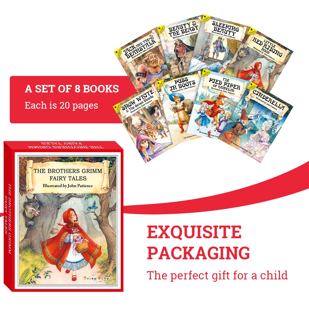 

Set of 8 English Children's Storybooks: Classic Little Red Riding Hood, Ages 3-6, Multiple Sizes, Beginner Books