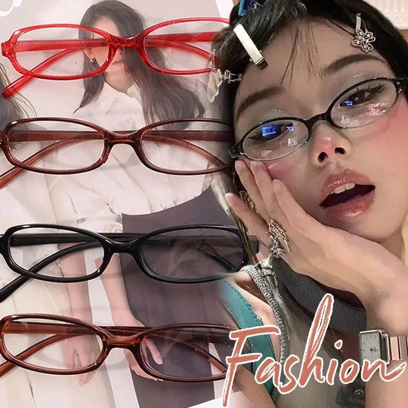 Vintage Oval Glasses Women Girls Y2K Red Green Frame Glass Eyewear Decorative Computer Anti-blue Eyeglasses with Seaside Driving