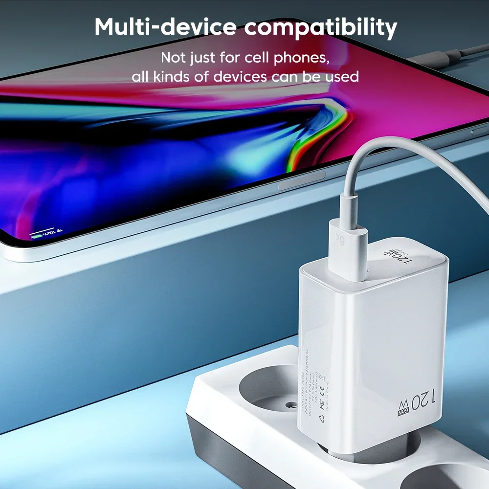 120W GaN USB Charger Station 3-Port PD QC 5.0 Fast Charging Block with Type-C Cable Universal Compact Power Adapter image 2