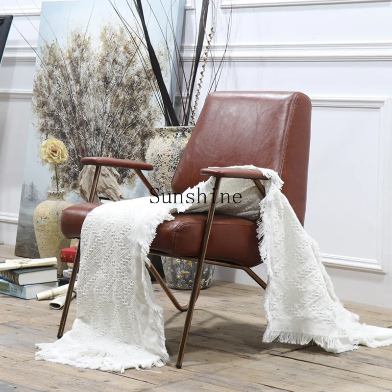 

Nordic living room single leather sofa club high back meeting guest lazy single chair