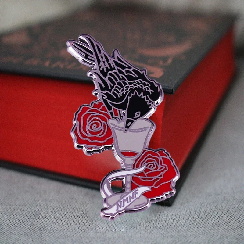 Raven Pins NMNF Red Rose Wine Pansy Moon Stars Crow Pin Edgar Allan Poe Gothic Horror Dark Birds Brooch Omen Goth Witchy Decor