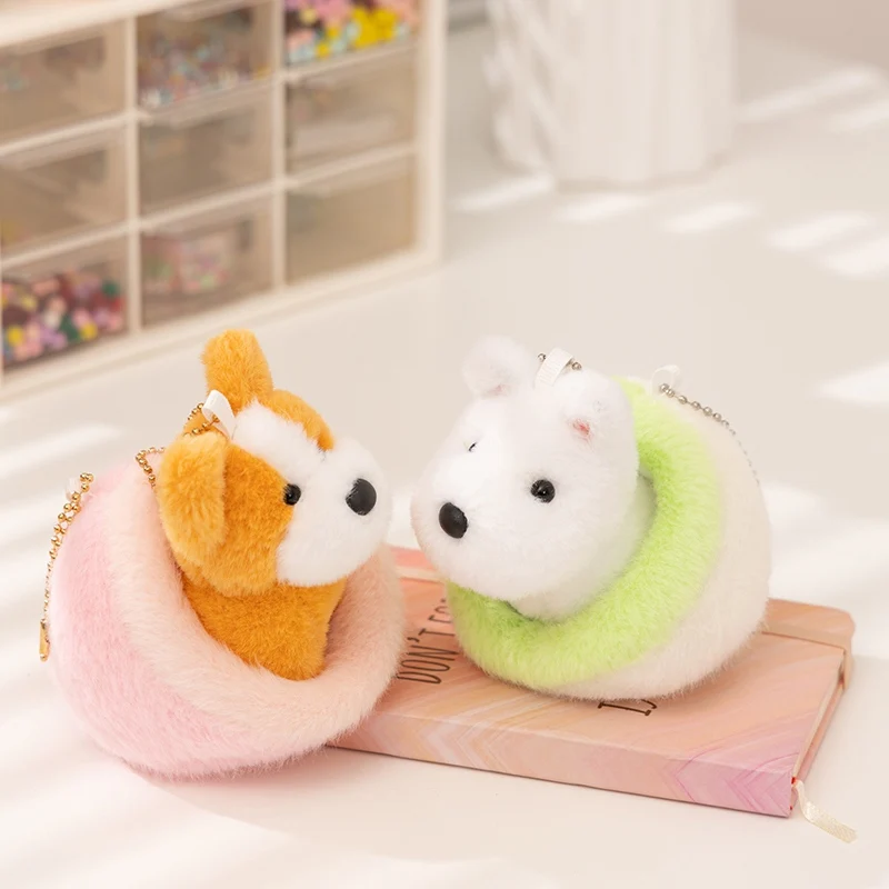 

New Funny Puppy&House 2 in 1 Plush Toys Mini Cartoon Doggy Pendants Detachable Animal Toys Cuddly Keychain Bags Decor Kids Gift