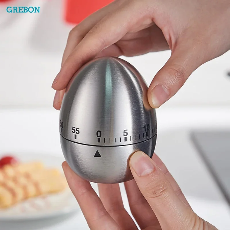 

Stainless Steel Kitchen Timer with 60 Minute Reminder for Baking and Cooking Student Apple Egg-shaped Countdown Mechanical Timer