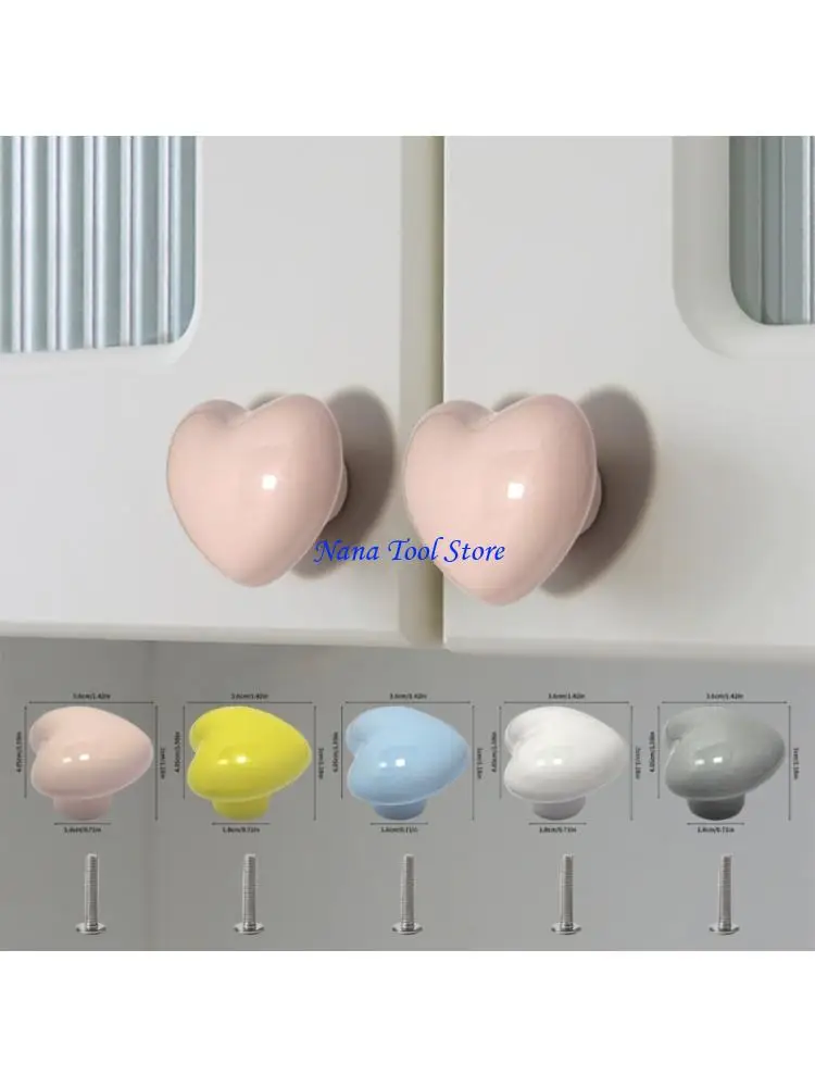 31GJ Cartoon Heart Ceramic Drawer Pulls Includes Mounting Hardware Strong Lightweight Designing for Children Room