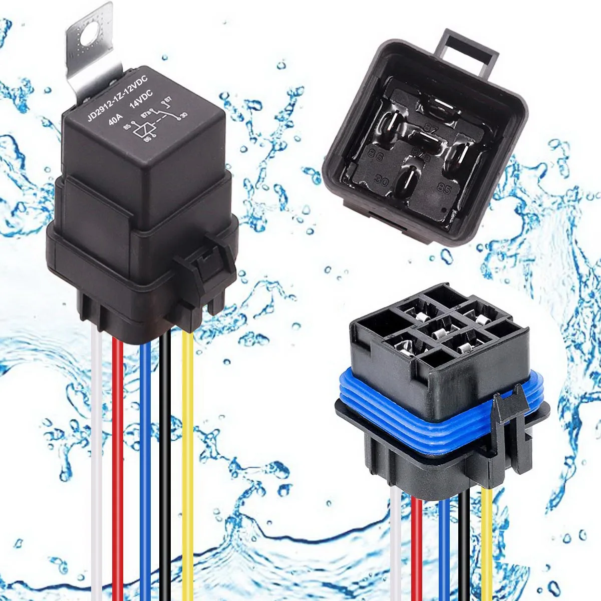 12VDC 40A Waterproof Relay with Harness Socket Wires 5 Pin Relay JD2912-1Z-14VDC 40A 14VDC Automotive Relay