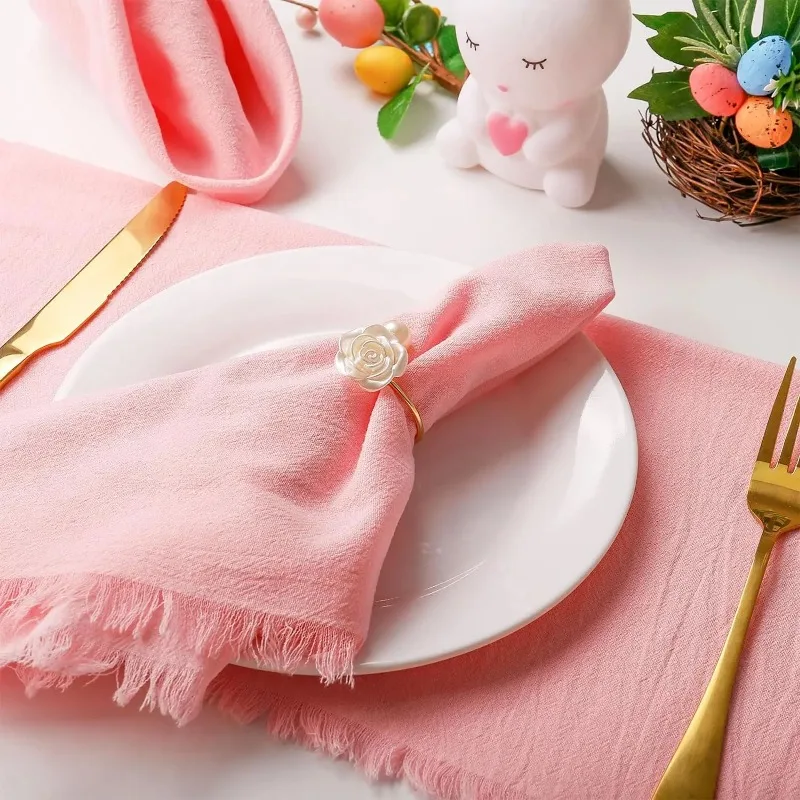 Rose Napkin Rings White Pearl Flower Napkin Holder Set for Dinner Wedding Banquet Valentines Day Party Restaurant Table Setting