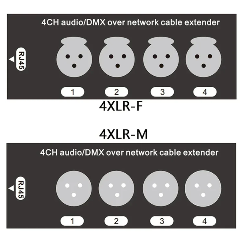 1 Pair 4 Channel XLR Audio multi-network cable expander Ethernet Extender XLR Extender Transceiver For Live Stage, Audio