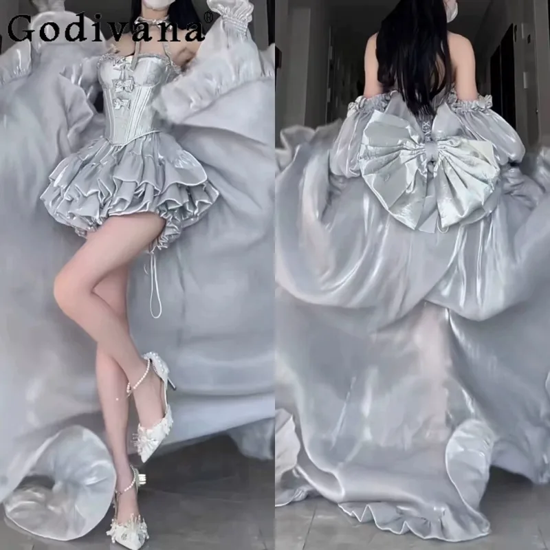 

2026 Japanese New Princess Style Trailing Tube Top Dress Sweet and Elegant Bar Mitzvah Birthday Party Evening Dress Women