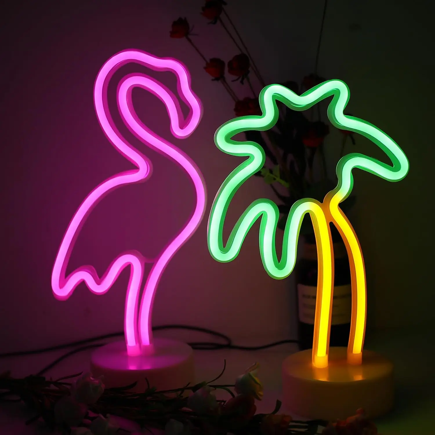 Flamingo Palm Tree Neon Table Light USB Battery Operated LED Neon Lamp Bedroom Dorm Party Desktop Night Light Birthday Gift
