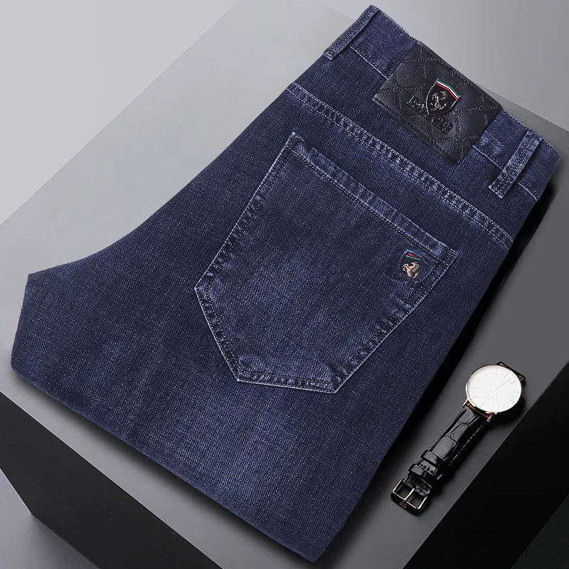 Man Stretch Jeans Men's Loose Straight Tube Thin Long Pants Fashion Brand New Spring and Autumn Adult Gentleman Comfort Fallow