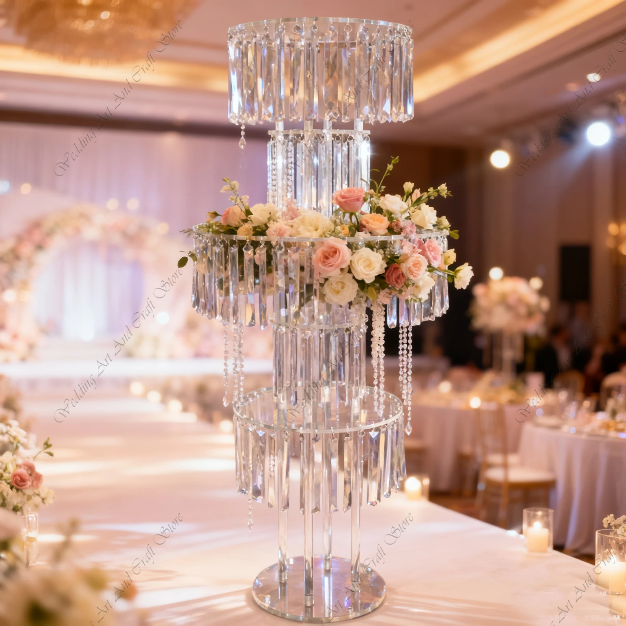 4 Uds. De jarrones acrílicos f30 de 120-130cm de altura, centros de mesa, soporte de flores de cristal, candelabro redondo de 5 niveles, plomo de carretera para boda ivy210