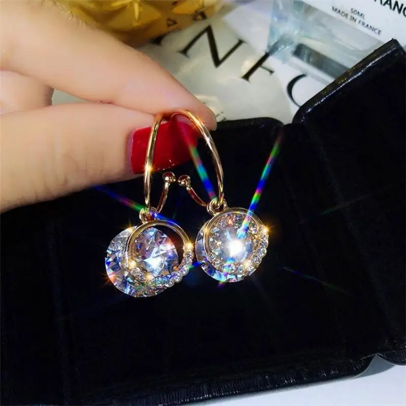 Fashion Super Flash Crystal Rhinestones Earrings for Women Temperament Personality Earrings Anniversary Gift Jewelry Pendientes