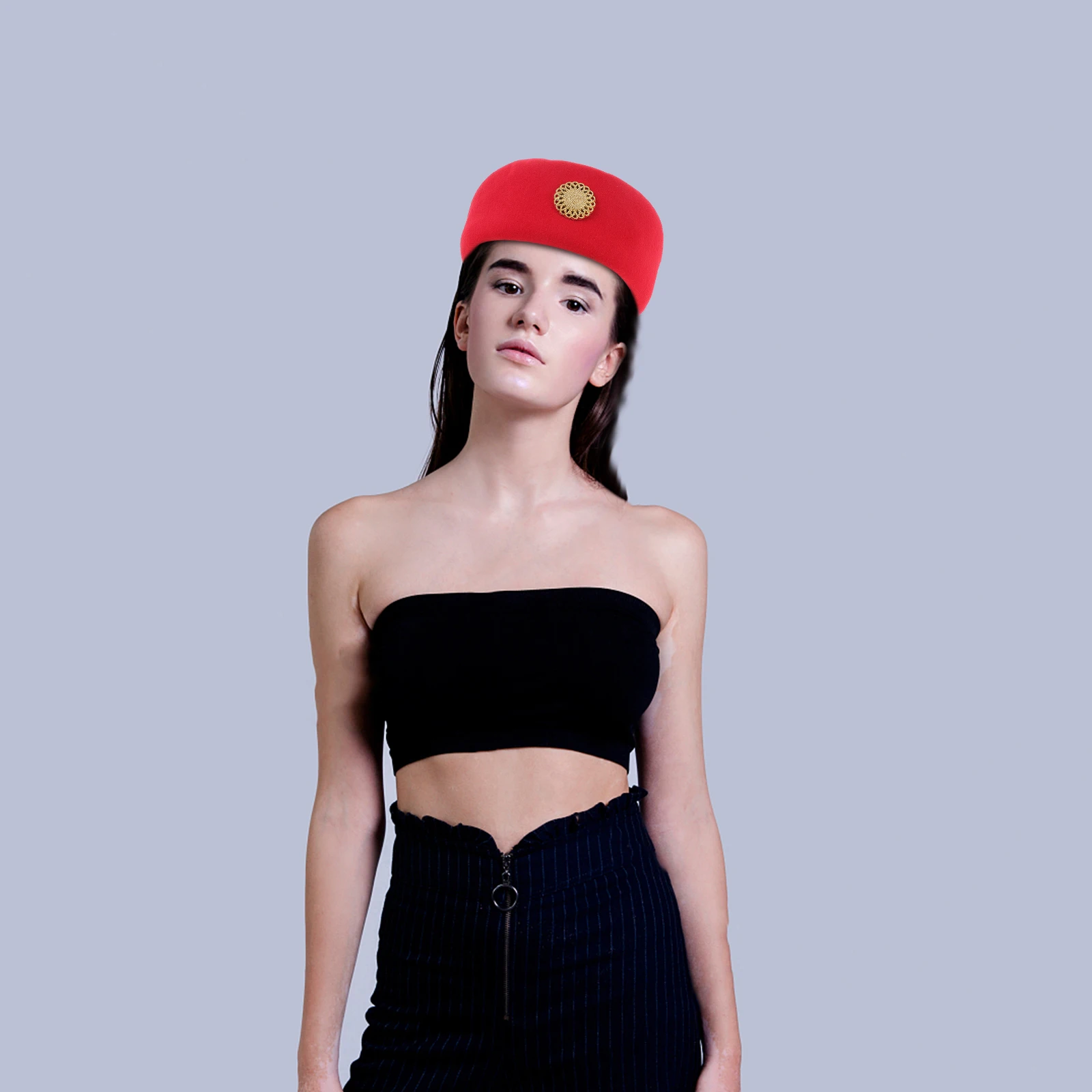 

Airline Stewardess Hat Red Flight Attendant Costume Women Airplane Party Props Lightweight Soft Material Bright Color Enjoyable