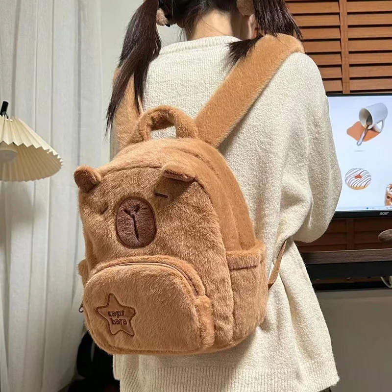 New Cartoon Capybara Kawaii Backpack Anime Pluhs High Capacity Cute High Beauty 3D Shoulders Bag Children Toys for Girl Gifts