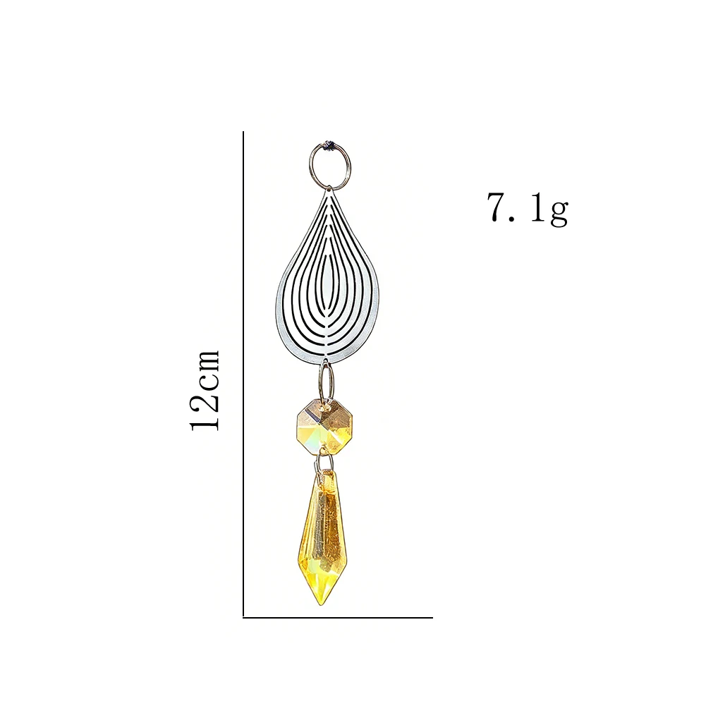 Multi Color Openwork Metal Stainless Steel Teardrop Crystal Pendant Sunlight Catcher Balcony Garden Hanging Decorative Accessory
