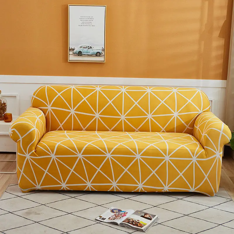 Mecerock Geometric Printing Elastic Slipcovers Yellow Sofa Covers For Living Room Corner Couch Cover Sectional Sofa Cover