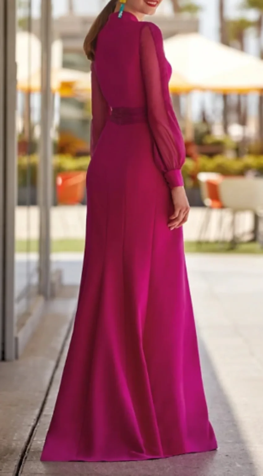 

Sheath / Column Evening Gown High Split Dress Formal Wedding Guest Floor Length Long Sleeve V Neck Chiffon with Slit Strappy