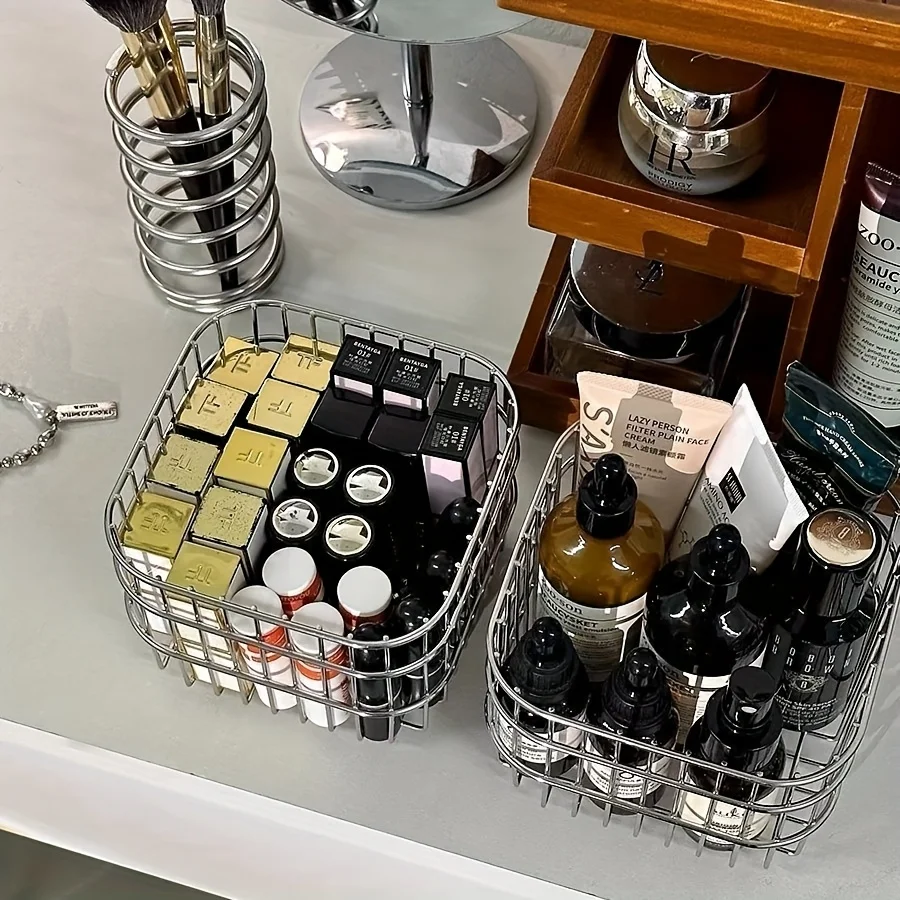 Stainless Steel Comestic Tools Storage Basket Multi-Purpose Makeup Brushes Skincare Tools Perfume Organizer Cosmetic Sorting Box