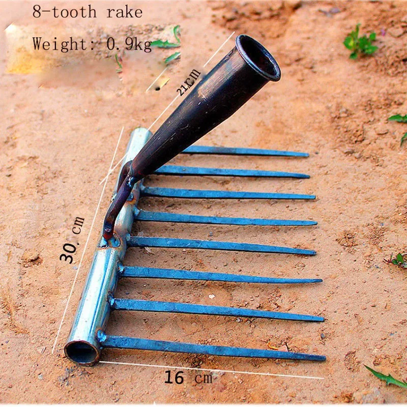 Agricultural Nail Rake Multi-functional Manual Forging Rake Grass Loose Soil Flat Steel  Vegetable Garden Nine-tooth Nail Rake