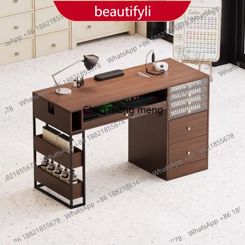 

01A Nordic Solid Wood Manicure Table Chinese Style High-end Multifunctional Storage Manicure Table with Drawer Salon Furniture