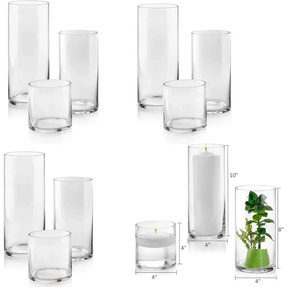 Set of 12 Glass Cylinder Vases 4 From Each Size 4 Inch Decoration Home Decorations 10 Inch Tall – Multi-use: Pillar Candle Vase