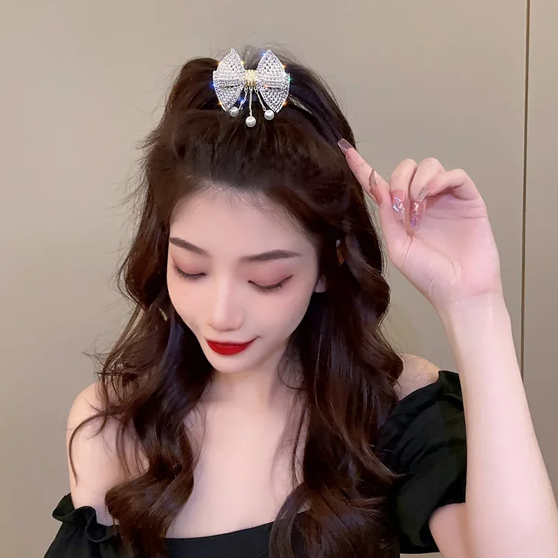 إكسسوارات شعر الفراشة، شعر صغير بتصميم شرابة، مشبك زنبركي نسائي، مشبك شعر عريض من حجر الراين اللؤلؤي