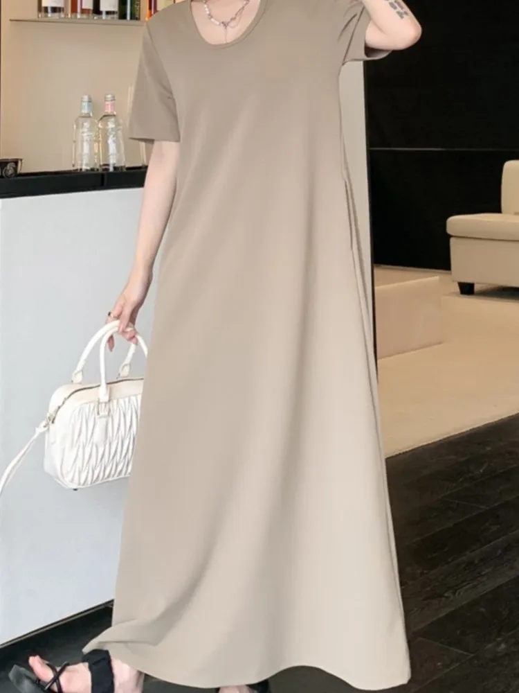 فستان صيفي كبير الحجم بأكمام قصيرة تي شيرت نسائي كوري فضفاض أسود فساتين أنيقة عتيقة فستان نسائي فيستدوس