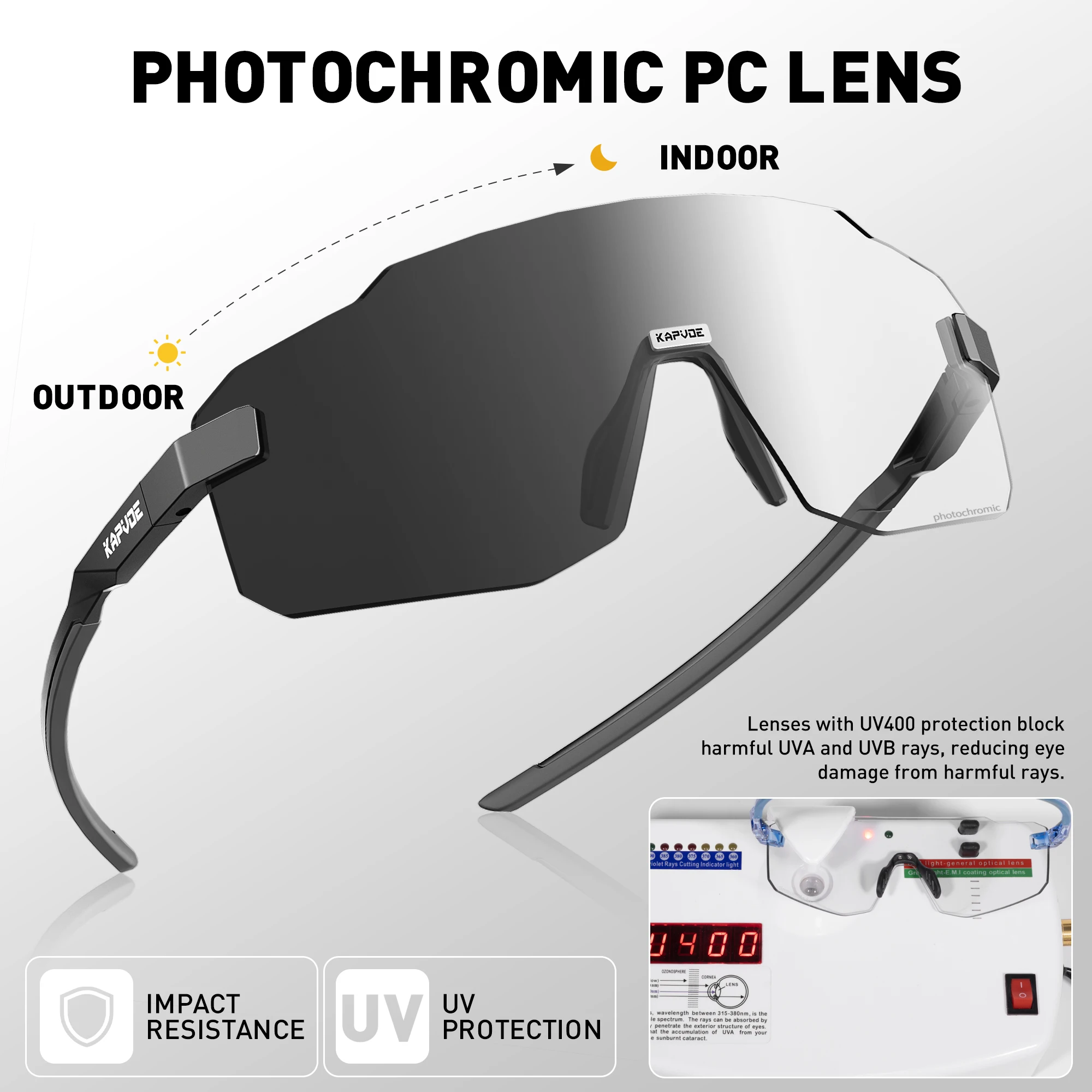 Kapvoe Photochrome Fahrradbrille UV400 Laufsonnenbrille Leichte Fahrrad MTB Fahrradbrille Sport Schutzbrille – Detail 2