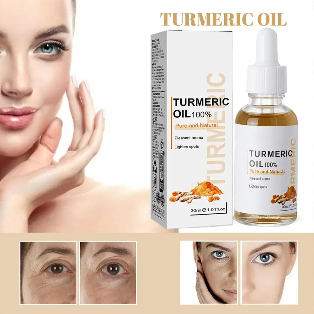 Turmeric Face Serum Shrink Pore Essence Repair Brighten Oil Moisturizing Care Nourish Dark Skin Fade Cur-cumin Spot C7A2