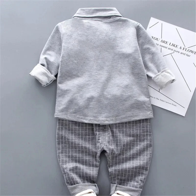 6M-3Y Baby Boy Clothes Sets Long Sleeve Tie Shirt +Pants 2Pcs Outfits Cotton Fashion Suit For Boy Clothes Spring Autumn New