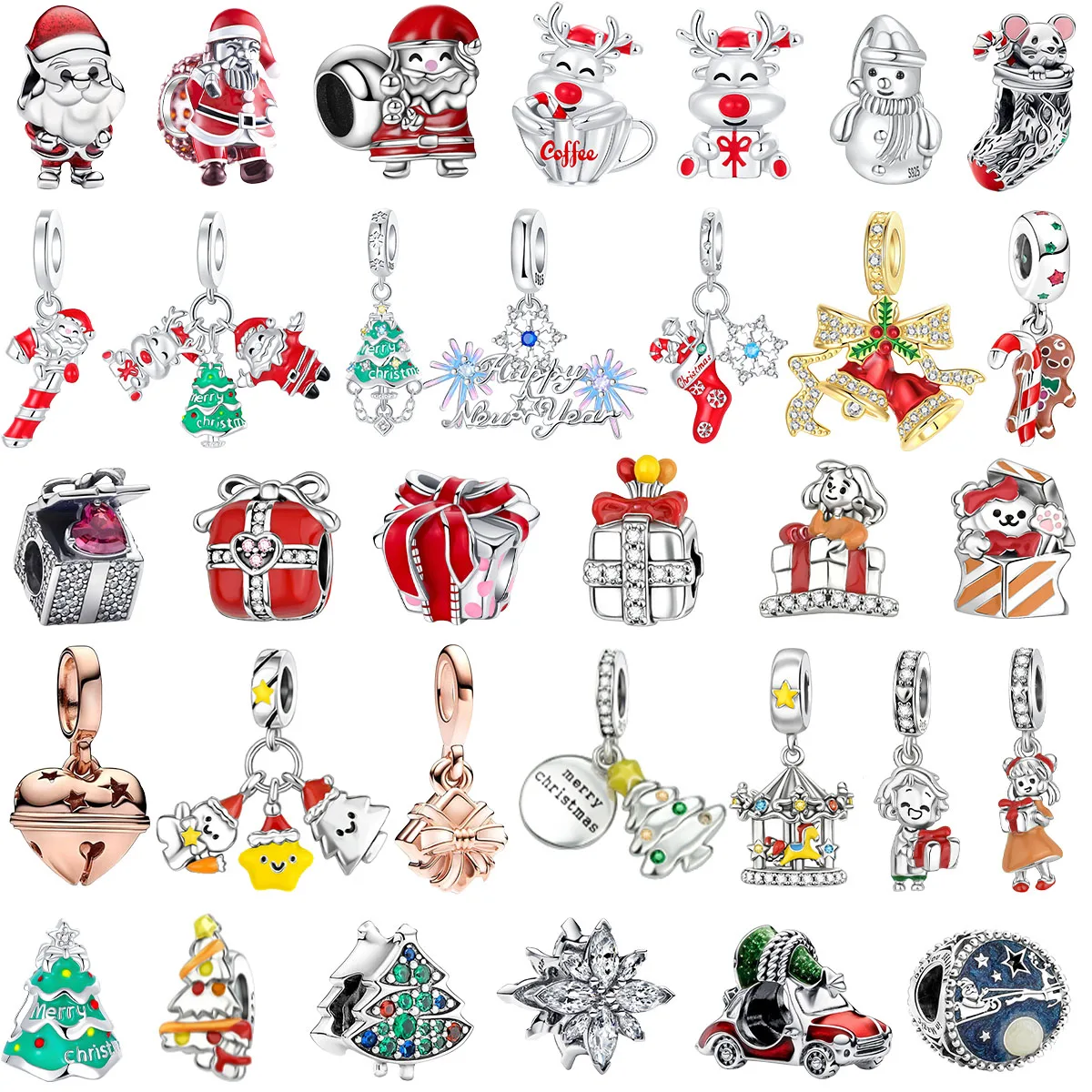 

Original 925 Sterling Silver Christmas Charms Santa Claus Reindeer Snowflake Beads Fit Necklace Bracelets DIY Gifts Fine Jewelry