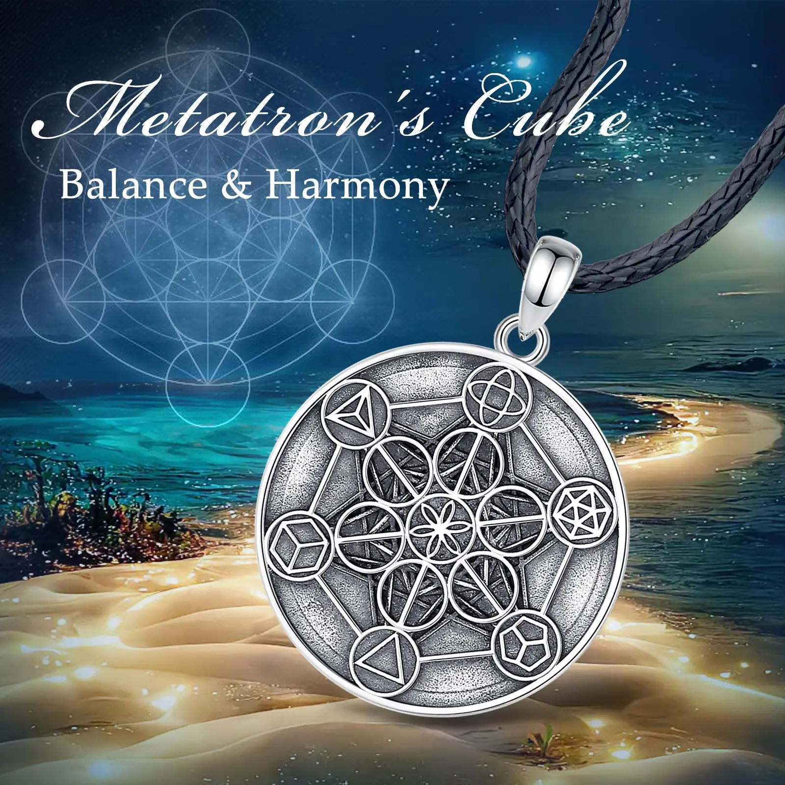 Eudora 925 Sterling Silver Angel Seal Archangel Metatron Cube Necklace Sacred Geometry Amulet Religious Spiritual Jewelry Gift