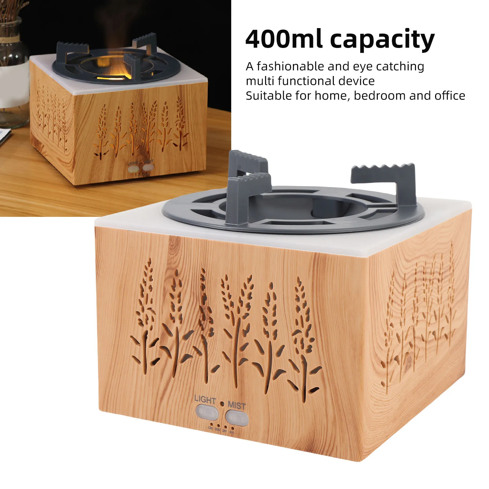 Flammenbefeuchter, Luftverdampfer mit ätherischen Ölen für Zuhause, Büro, Schlafzimmer mit Timer-Funktion, 400 ml USB-Aromatherapie-Diffusor