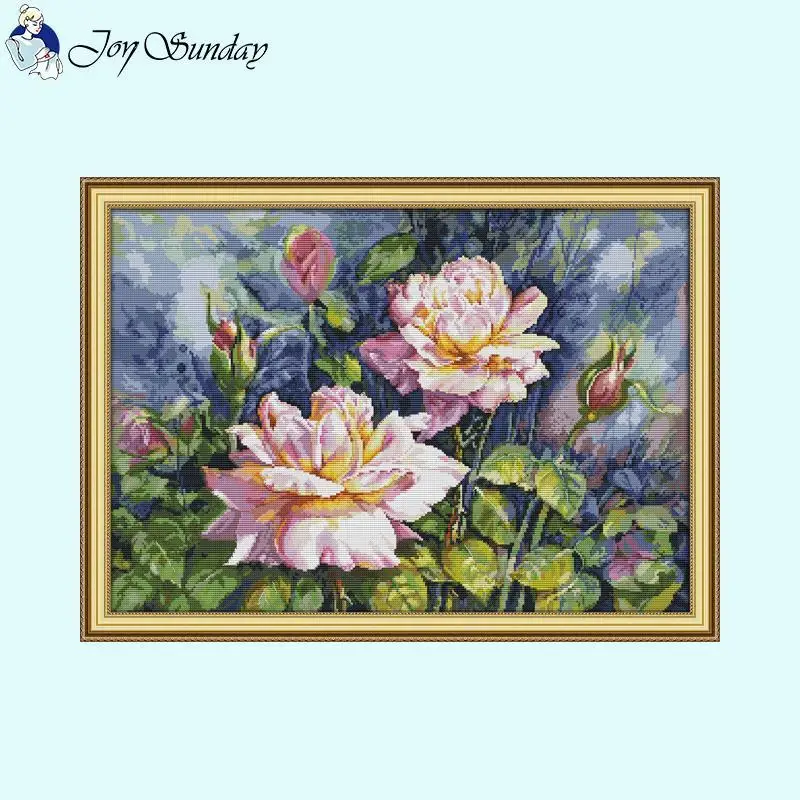 Vintage Roses DIY Oil Painting Floral Pattern Cross Stitch Kits 14ct 16ct 11ct White Counted Canvas Fabric Embroidery Set Crafts