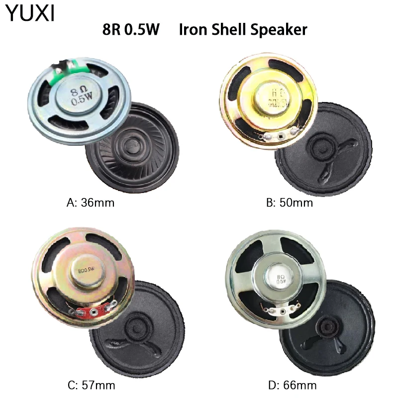 YUXI 2PCS 8 Ohm 0.5W For Iron Shell Speaker For Diameter 36/50/57/66mm Circular Inner Magnetic Small Speaker Sound System