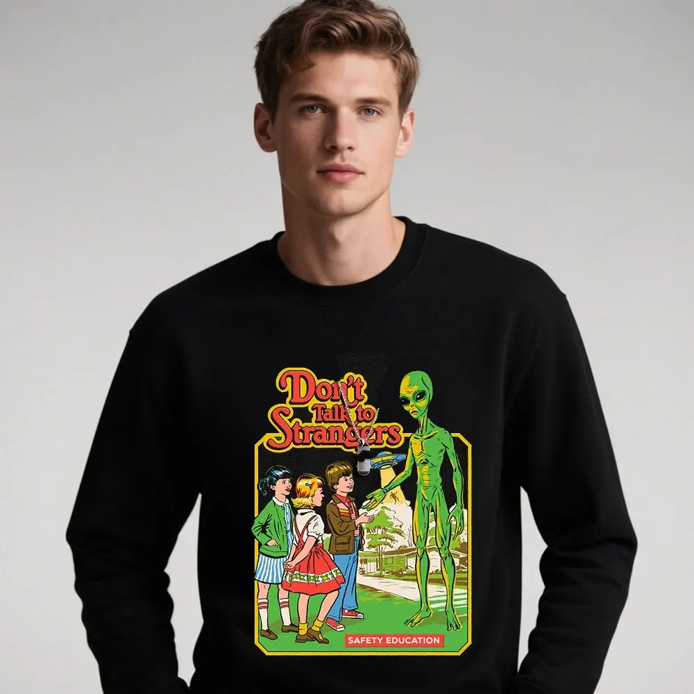 هالوين لا تتحدث مع الغرباء مضحك كاريكاتير طباعة الرجال هوديس الهيب هوب س الرقبة هودي بلوزات الخريف س الرقبة البلوز النساء