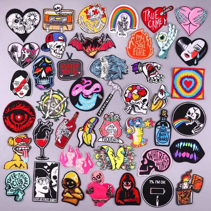 Punk Cartoon Patch Rock Embroidery Patch Van Gogh Iron On Patches For Clothing DIY Embroidered Patches On Clothes Sewing Sticker