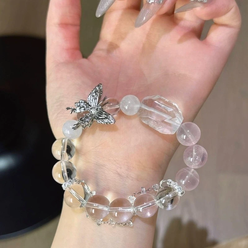 

Natural Crystal Crafts Pink Crystal White Crystal White Ghost Bracelet Loose Stone Beads for Jewelry Making DIY Bracelet